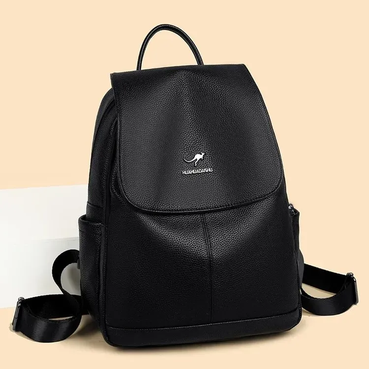 Tas Ransel Wanita Bahan PU Sintetis Polos Bentuk Kotak Tali Lebar Resleting Grosir Import