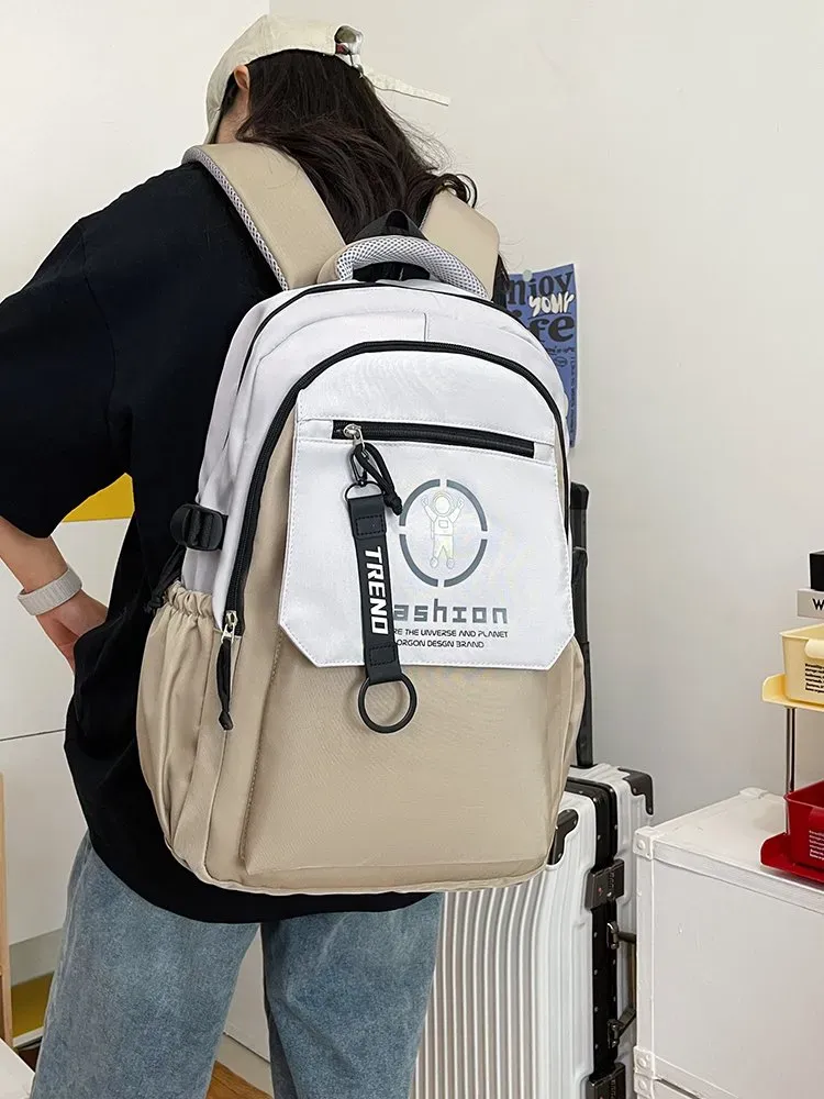 Tas Ransel Wanita Bahan Nylon Polos Warna Putih Bentuk Kotak Tali Lebar Resleting Harga Grosir