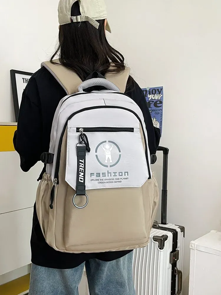Tas Ransel Wanita Bahan Nylon Polos Warna Putih Bentuk Kotak Tali Lebar Resleting Harga Grosir