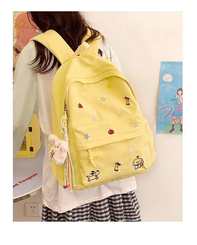 Tas Ransel Wanita Bahan Nylon Motif Print Warna Kuning Bentuk Kotak Tali Lebar Grosir Import