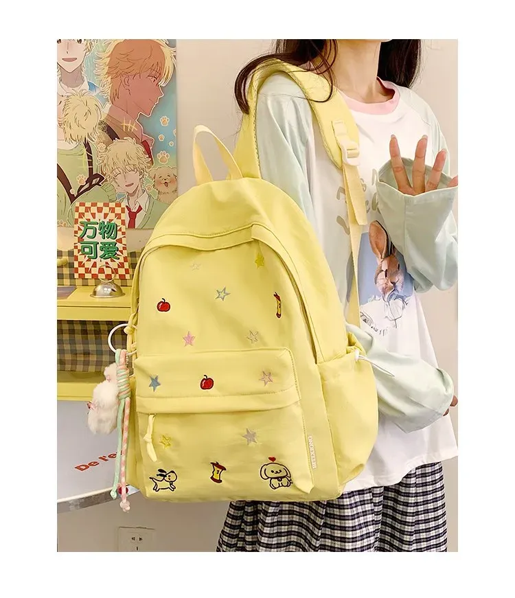 Tas Ransel Wanita Bahan Nylon Motif Print Warna Kuning Bentuk Kotak Tali Lebar Grosir Import
