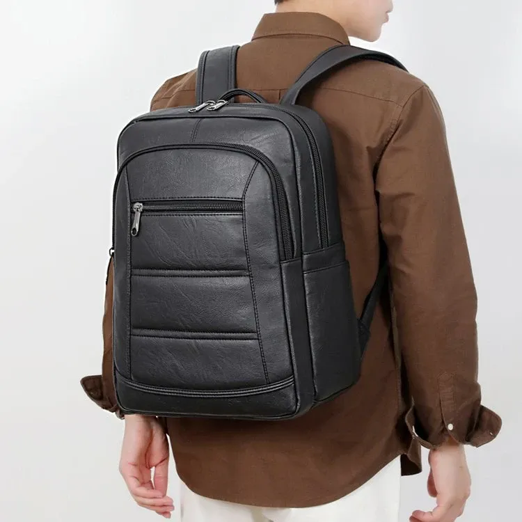 Tas Ransel Pria Bahan PU Sintetis Polos Bentuk Kotak Tali Lebar Kapasitas Besar Grosir Import
