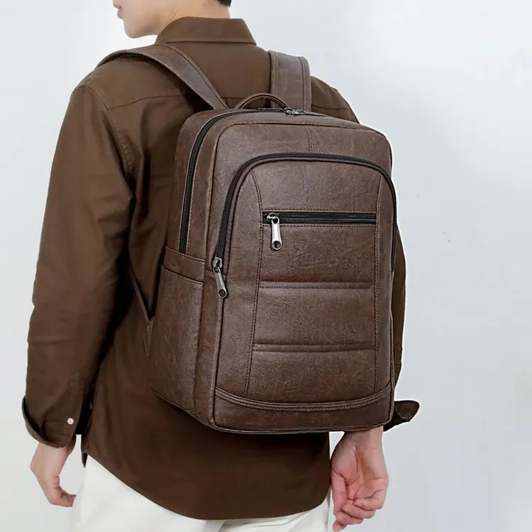 Tas Ransel Pria Bahan PU Sintetis Polos Bentuk Kotak Tali Lebar Kapasitas Besar Grosir Import