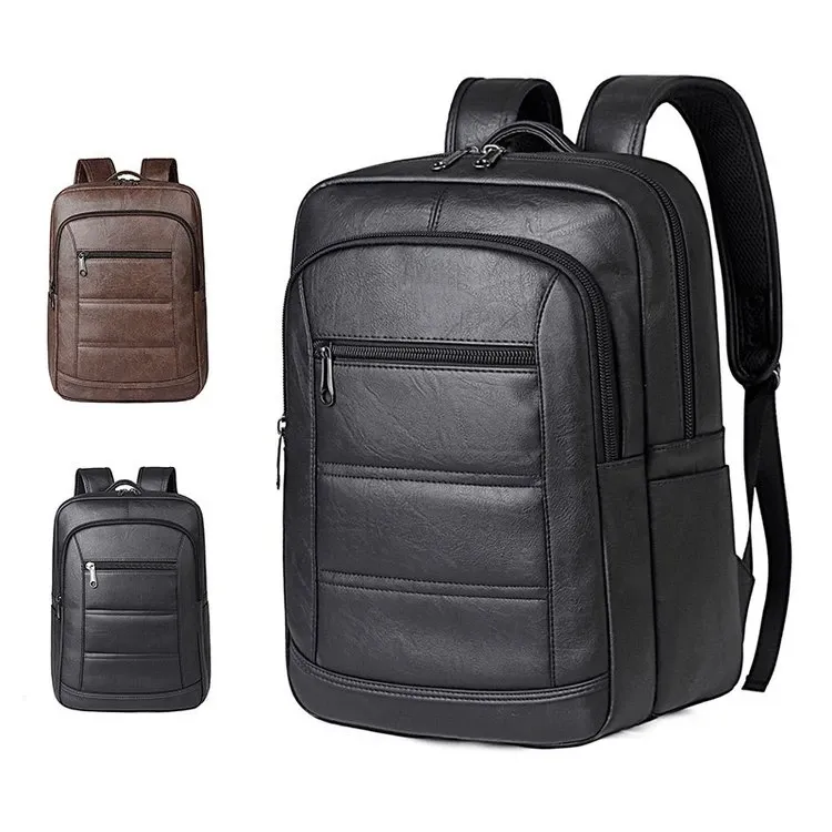 Tas Ransel Pria Bahan PU Sintetis Polos Bentuk Kotak Tali Lebar Kapasitas Besar Grosir Import
