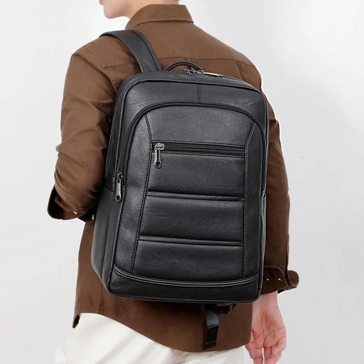 Tas Ransel Pria Bahan PU Sintetis Polos Bentuk Kotak Tali Lebar Kapasitas Besar Grosir Import