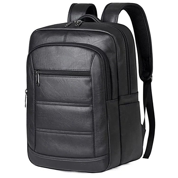 Tas Ransel Pria Bahan PU Sintetis Polos Bentuk Kotak Tali Lebar Kapasitas Besar Grosir Import