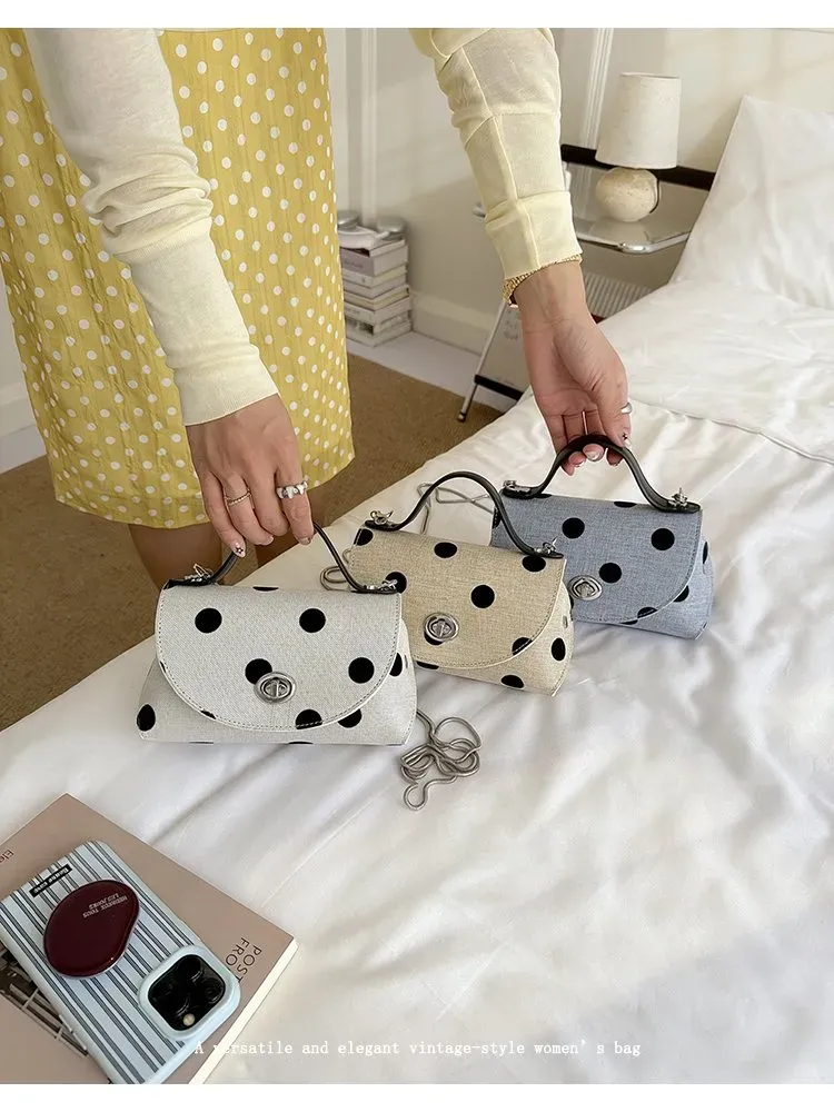 Tas Kosmetik Bahan PU Sintetis Motif Polkadot Warna Putih Bentuk Kotak Tali Grosir Import