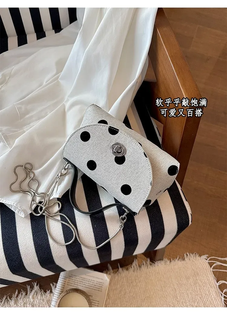 Tas Kosmetik Bahan PU Sintetis Motif Polkadot Warna Putih Bentuk Kotak Tali Grosir Import