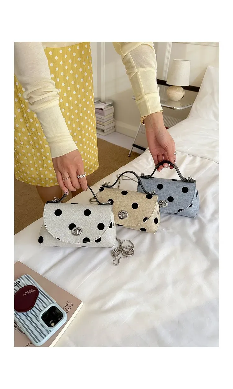 Tas Kosmetik Bahan PU Sintetis Motif Polkadot Warna Putih Bentuk Kotak Tali Grosir Import