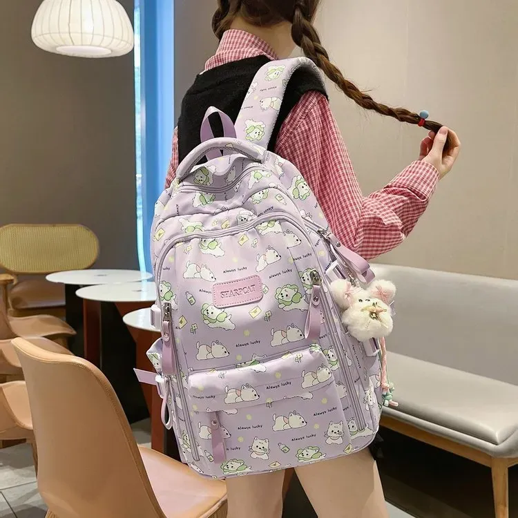 Tas Ransel Wanita Bahan Nylon Polos Warna Abu-Abu Bentuk Kotak Tali Lebar Grosir Import