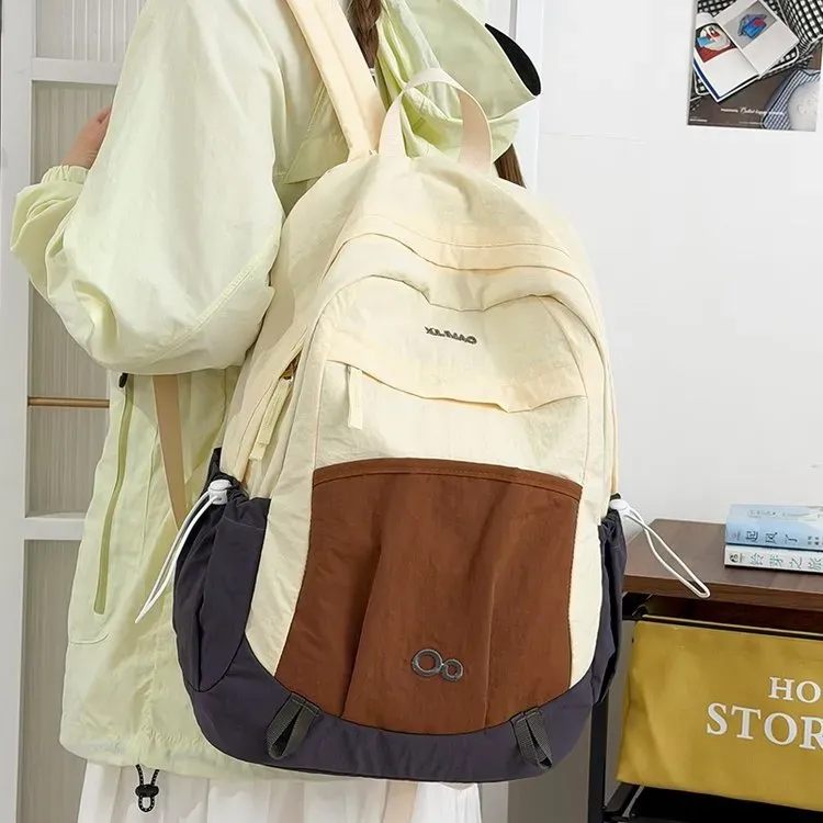 Tas Ransel Wanita Bahan Nylon Polos Warna Abu-Abu Bentuk Kotak Tali Lebar Grosir Import