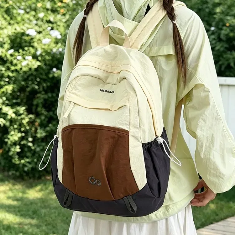 Tas Ransel Wanita Bahan Nylon Polos Warna Abu-Abu Bentuk Kotak Tali Lebar Grosir Import
