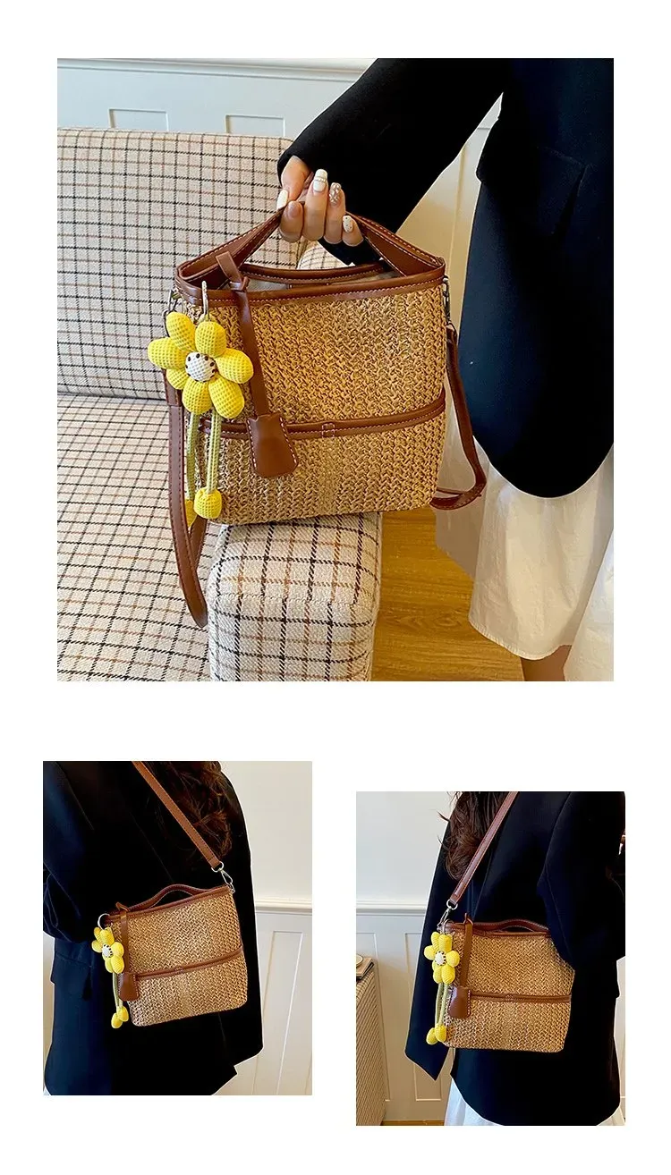 Tas Selempang Wanita Bahan PU Sintetis Motif Garis Bentuk Kotak Tali Panjang Resleting Grosir