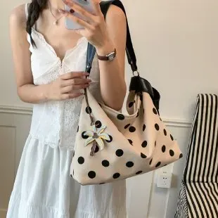 Tas Selempang Wanita Bahan PU Sintetis Motif Polkadot Bentuk Kotak Tali Panjang Grosir Import