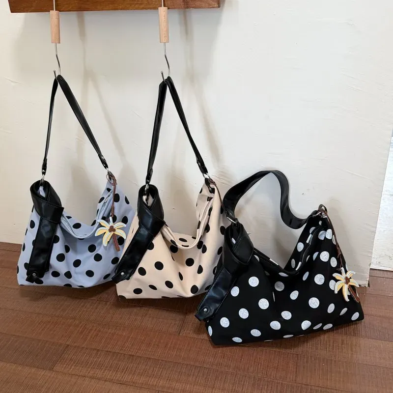 Tas Selempang Wanita Bahan PU Sintetis Motif Polkadot Bentuk Kotak Tali Panjang Grosir Import