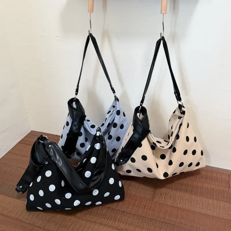 Tas Selempang Wanita Bahan PU Sintetis Motif Polkadot Bentuk Kotak Tali Panjang Grosir Import