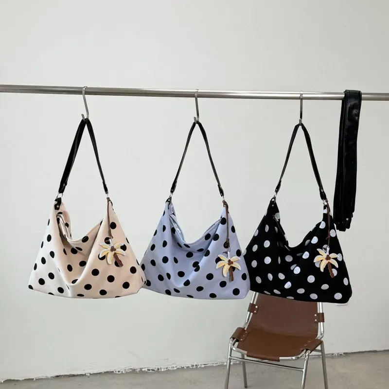 Tas Selempang Wanita Bahan PU Sintetis Motif Polkadot Bentuk Kotak Tali Panjang Grosir Import