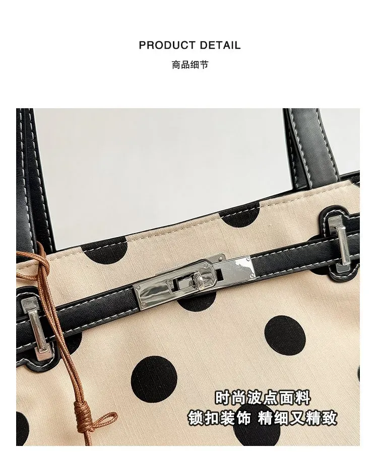 Tas Selempang Wanita Bahan PU Sintetis Motif Polkadot Warna Hitam Bentuk Kotak