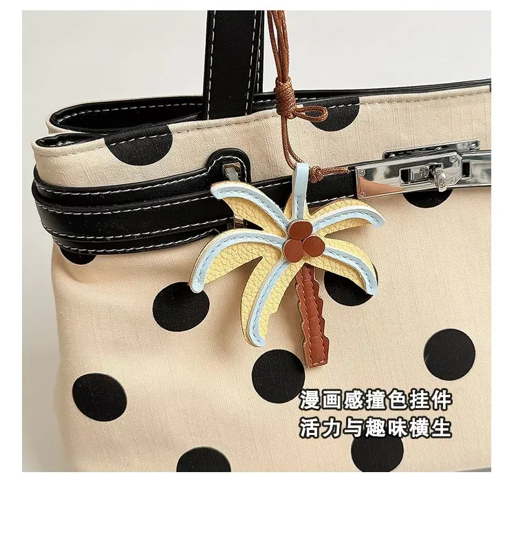 Tas Selempang Wanita Bahan PU Sintetis Motif Polkadot Warna Hitam Bentuk Kotak