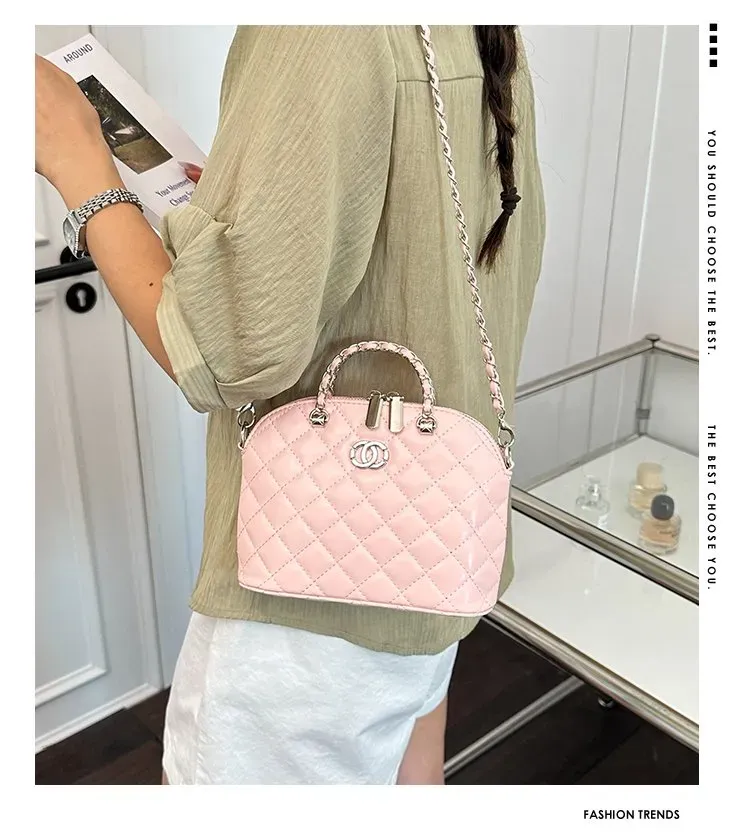 Tas Selempang Wanita Bahan PU Sintetis Model Quilted Warna Pink Bentuk Kotak Grosir Import