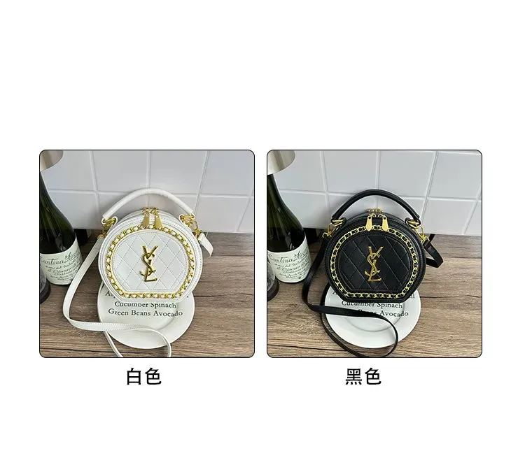Tas Selempang Wanita Bahan PU Sintetis Model Quilted Warna Hitam Bentuk Bulat Grosir Import