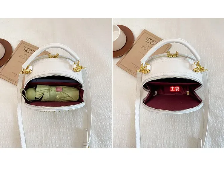 Tas Selempang Wanita Bahan PU Sintetis Model Quilted Warna Hitam Bentuk Bulat Grosir Import