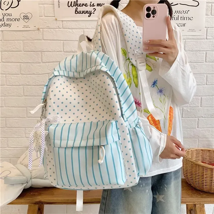 Tas Ransel Wanita Bahan Nylon Motif Polkadot Warna Pink Bentuk Kotak Tali Lebar Grosir Import