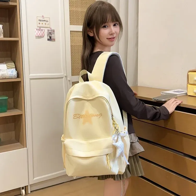 Tas Ransel Wanita Bahan Nylon Motif Polkadot Warna Pink Bentuk Kotak Tali Lebar Grosir Import