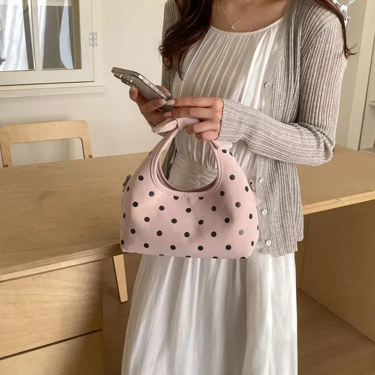 Tas Selempang Wanita Bahan PU Sintetis Motif Polkadot Warna Pink Bentuk Kotak Grosir Import