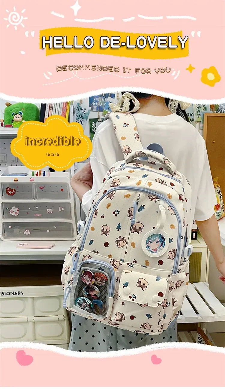 Tas Ransel Wanita Bahan Kain Motif Print Bentuk Kotak Tali Lebar Resleting Bahan PU Sintetis