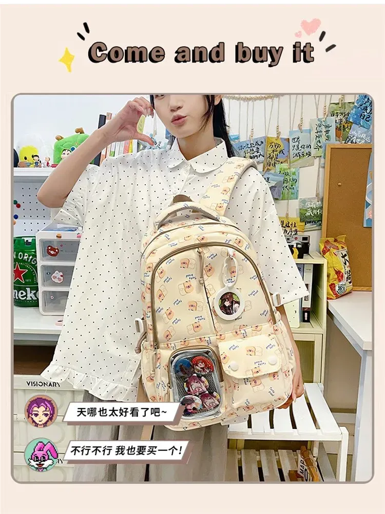 Tas Ransel Wanita Bahan Kain Motif Print Bentuk Kotak Tali Lebar Resleting Bahan PU Sintetis
