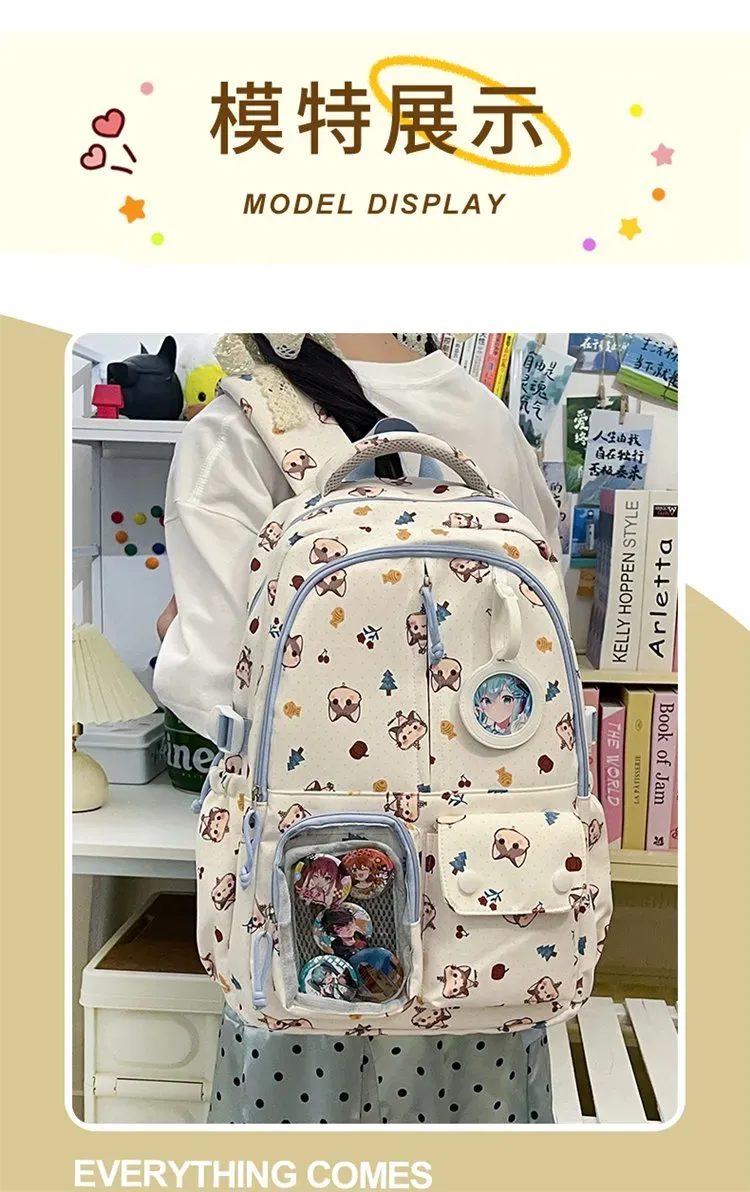 Tas Ransel Wanita Bahan Kain Motif Print Bentuk Kotak Tali Lebar Resleting Bahan PU Sintetis