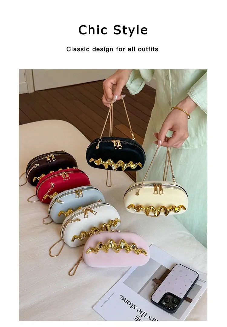 Tas Selempang Wanita Bahan PU Sintetis Polos Warna Hitam Bentuk Bulat Tali Resleting Grosir