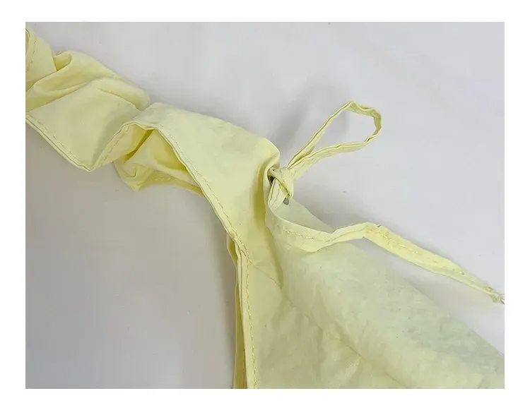 Tas Selempang Wanita Bahan Nylon Polos Warna Kuning Model Hobo Tali Serut Model Grosir Import