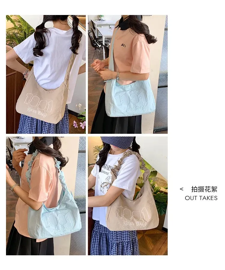 Tas Selempang Wanita Bahan Nylon Polos Warna Kuning Model Hobo Tali Serut Model Grosir Import