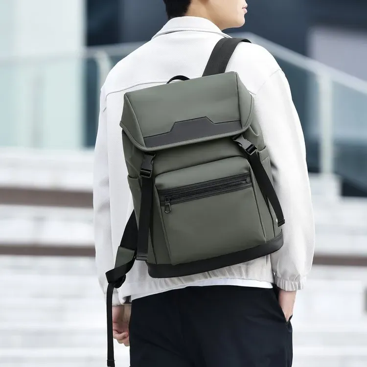 Tas Ransel Pria Bahan Nylon Polos Warna Abu-Abu Bentuk Kotak Tali Lebar untuk Reseller