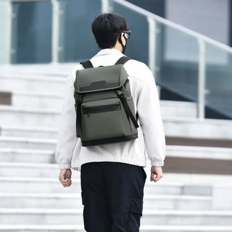 Tas Ransel Pria Bahan Nylon Polos Warna Abu-Abu Bentuk Kotak Tali Lebar untuk Reseller