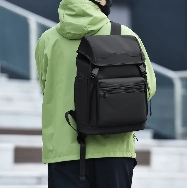 Tas Ransel Pria Bahan Nylon Polos Warna Abu-Abu Bentuk Kotak Tali Lebar untuk Reseller