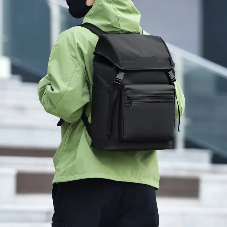 Tas Ransel Pria Bahan Nylon Polos Warna Abu-Abu Bentuk Kotak Tali Lebar untuk Reseller