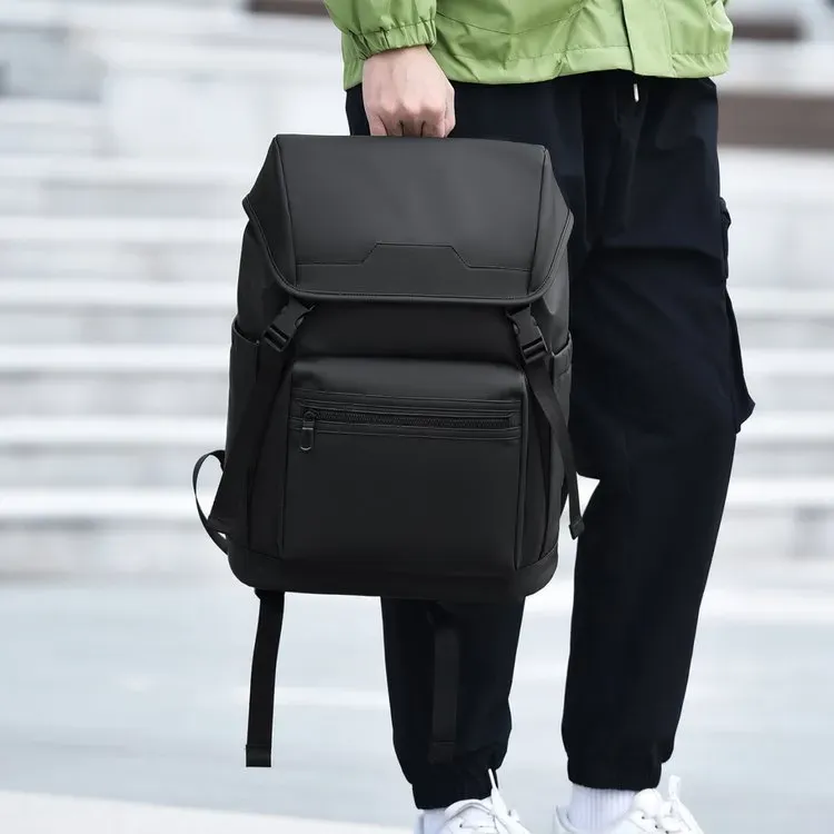 Tas Ransel Pria Bahan Nylon Polos Warna Abu-Abu Bentuk Kotak Tali Lebar untuk Reseller