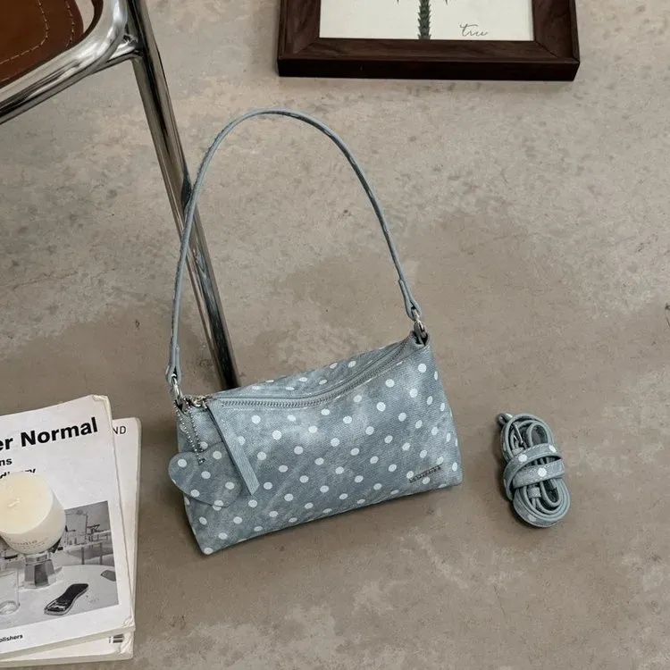 Tas Selempang Wanita Bahan PU Sintetis Motif Polkadot Warna Hitam Bentuk Bulat Grosir Import