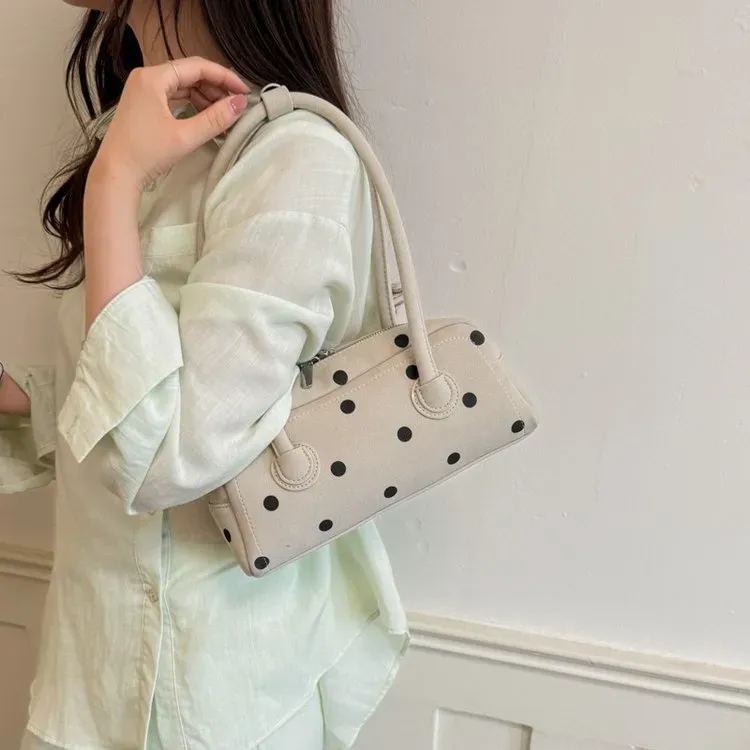 Tas Selempang Wanita Bahan PU Sintetis Motif Polkadot Warna Hitam Bentuk Bulat Grosir Import