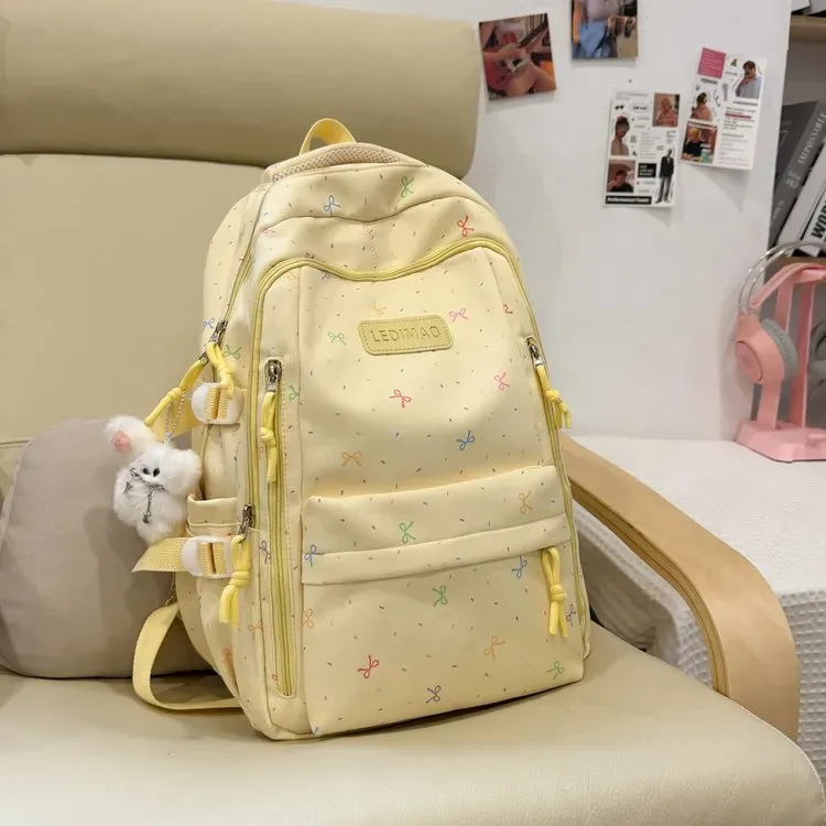 Tas Ransel Wanita Bahan Oxford Motif Print Warna Biru Bentuk Kotak Tali Lebar Grosir Import