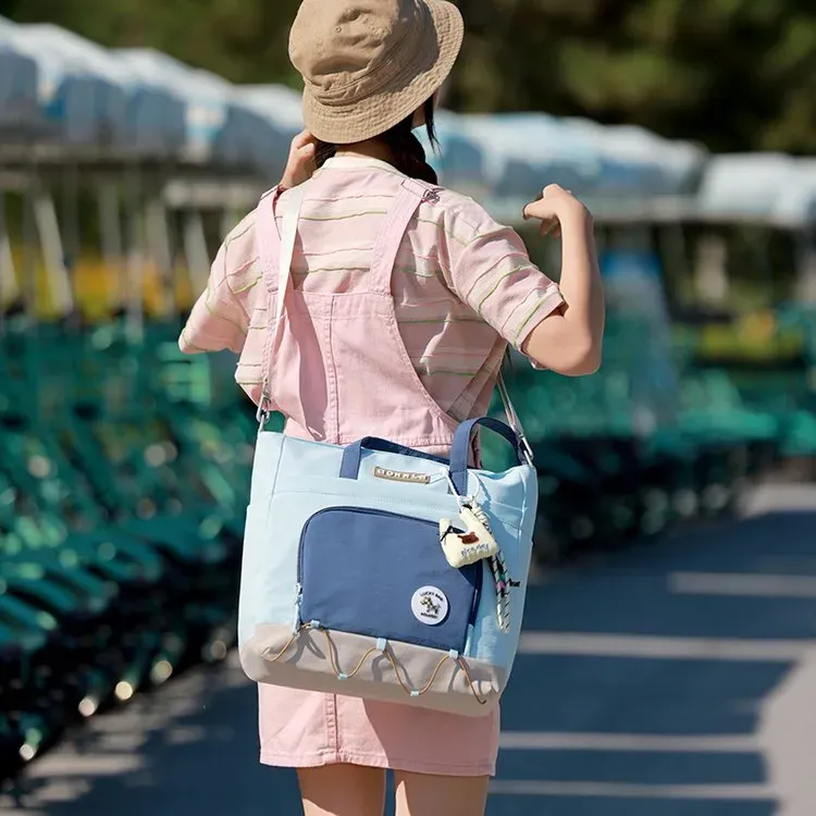 Tas Selempang Wanita Bahan PU Sintetis Polos Warna Biru Bentuk Kotak Tali Lebar untuk Reseller