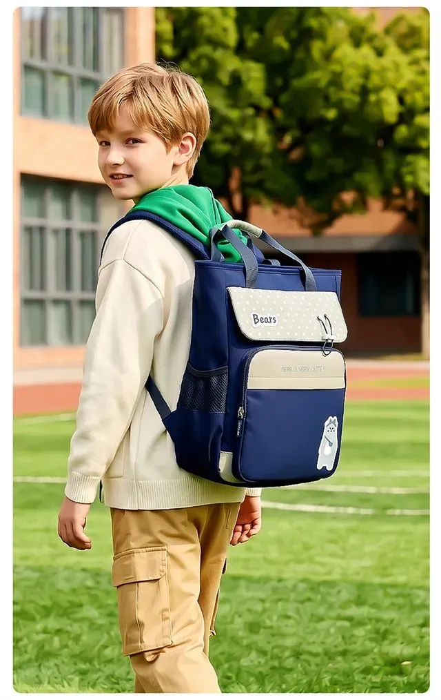 Tas Ransel Wanita Bahan Nylon Polos Warna Biru Bentuk Kotak Tali Lebar Resleting untuk Travel