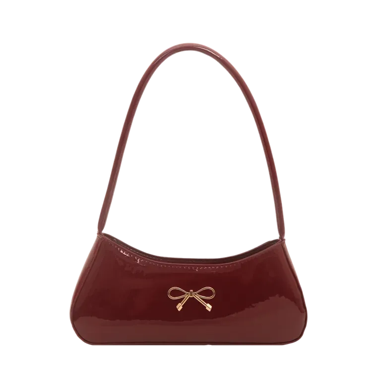Tas Selempang Wanita Bahan PU Sintetis Polos Warna Merah Bentuk Kotak Tali Lebar untuk Toko