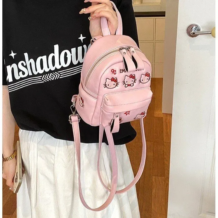 Tas Ransel Wanita Bahan PU Sintetis Motif Print Warna Hitam Bentuk Kotak Tali Resleting Grosir