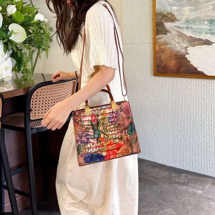 Tas Selempang Wanita Bahan PU Sintetis Motif Floral Bentuk Kotak Tali Panjang Koleksi Reseller