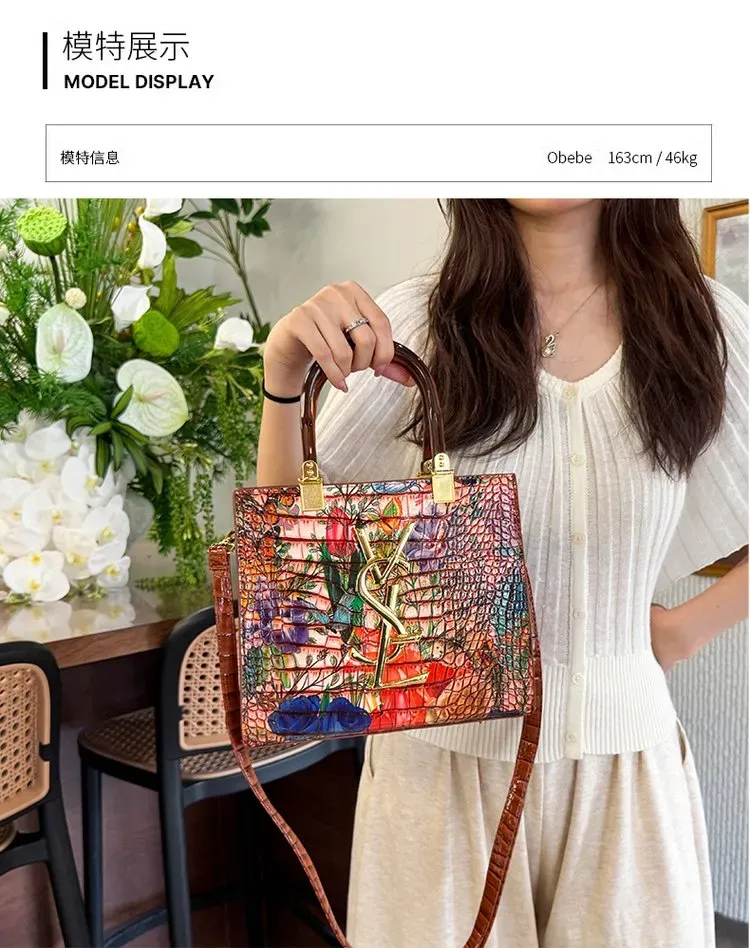 Tas Selempang Wanita Bahan PU Sintetis Motif Floral Bentuk Kotak Tali Panjang Koleksi Reseller