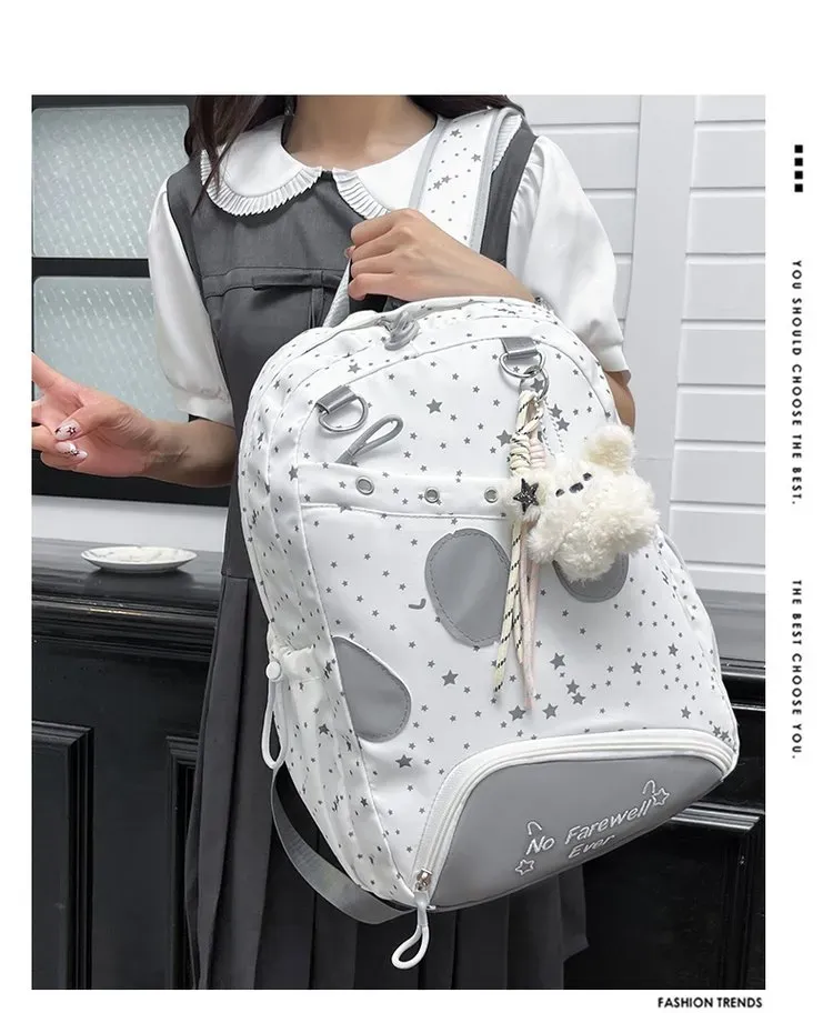 Tas Selempang Anak Bahan Nylon Motif Print Warna Putih Bentuk Kotak Tali Lebar Grosir Import